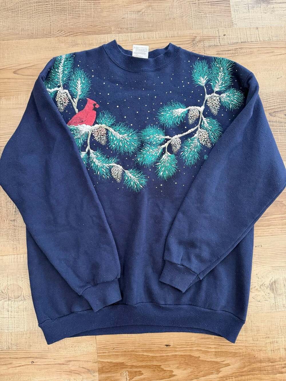 Vintage 90s Tultex Cardinal Pine tree Winter Blue Sweatshirt Grannycore Y2K AOP